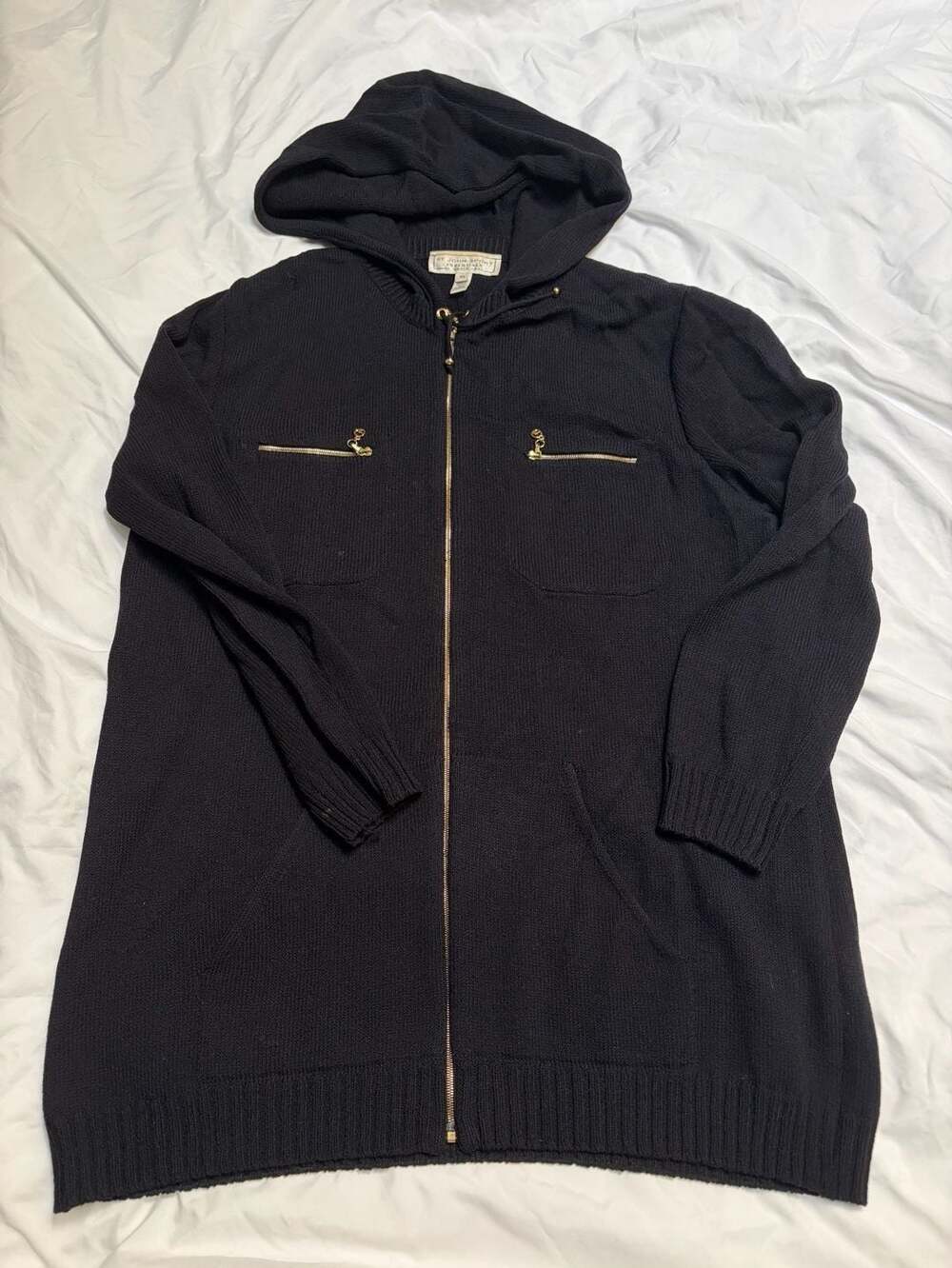 St. John Sport Essentials Knit Hoodie Jacket Size XL Black Zip Pockets